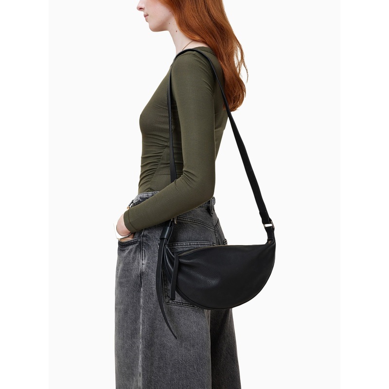 AllSaints Black Half Moon Black Leather Crossbody
