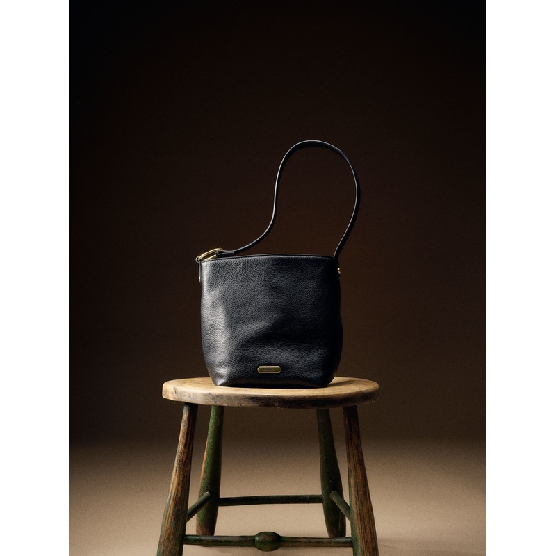 Barbour Black Cedar Leather Bucket Bag