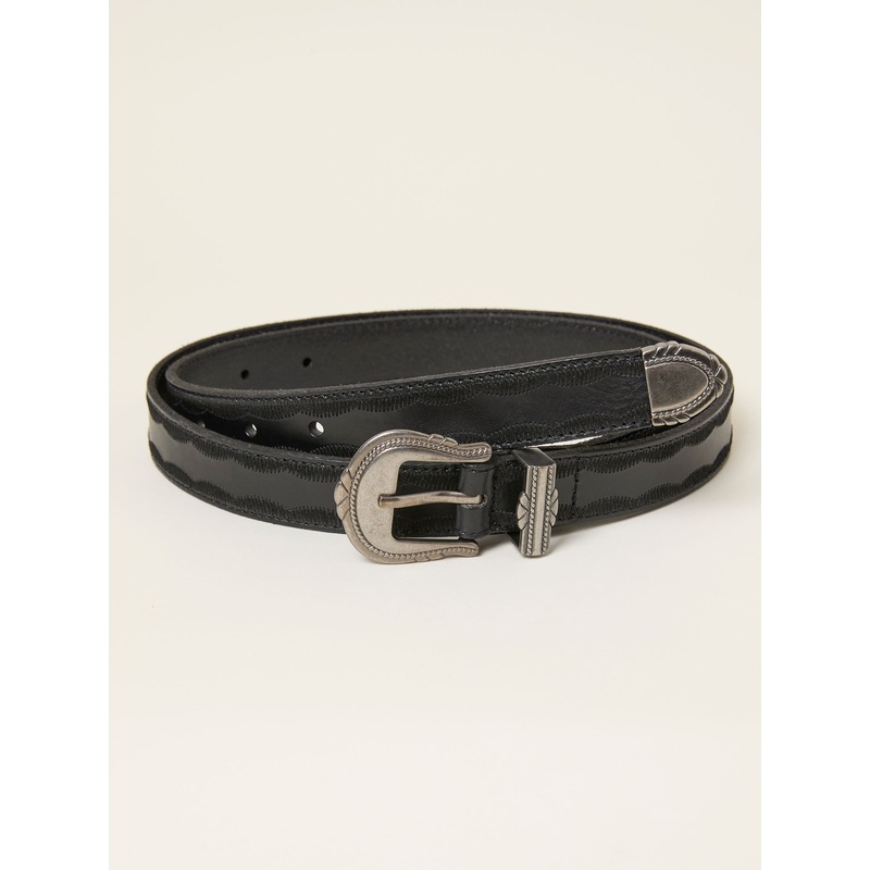 FatFace Black Western Detail Leather Belt