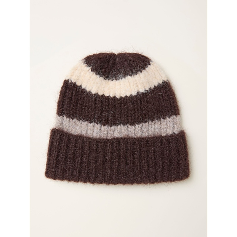 FatFace Chocolate Brown Stripe Beanie