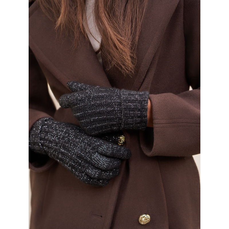 Lipsy Black Shimmer Ribbed Knitted Gloves