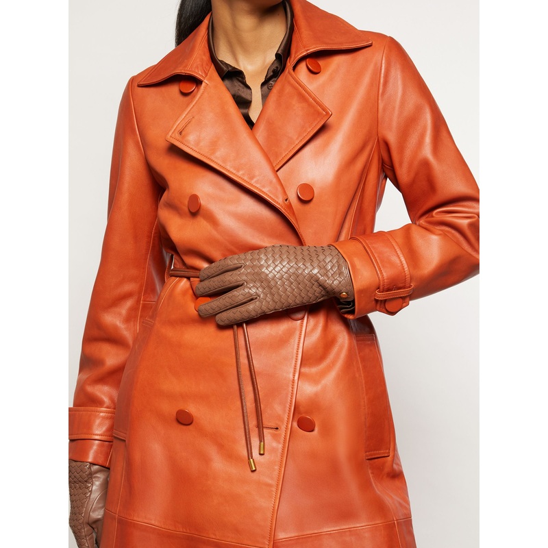 Reiss Tan Giana Woven Leather Gloves