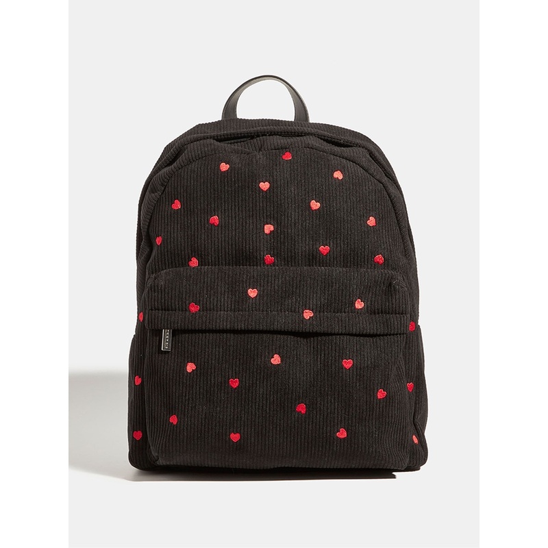 Skinnydip Black Red Ditsy Heart Print Embroidered Backpack