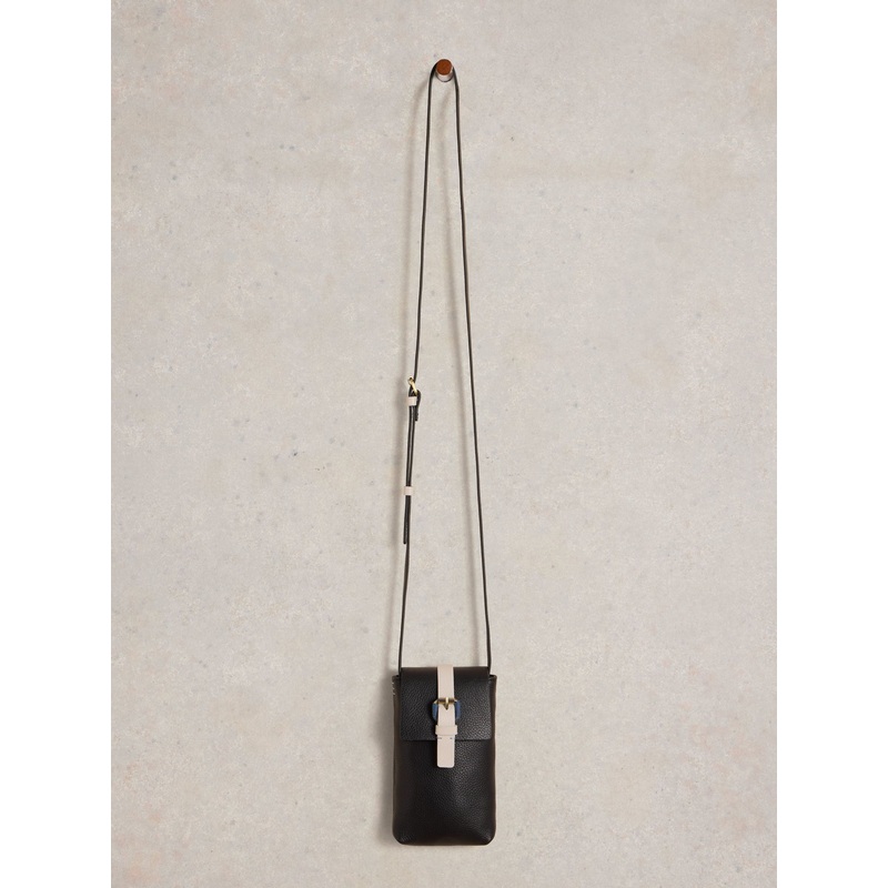 White Stuff Black Clara Buckle Leather Phone Bag