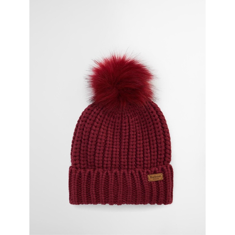 Barbour Red Saltburn Pom Beanie Hat