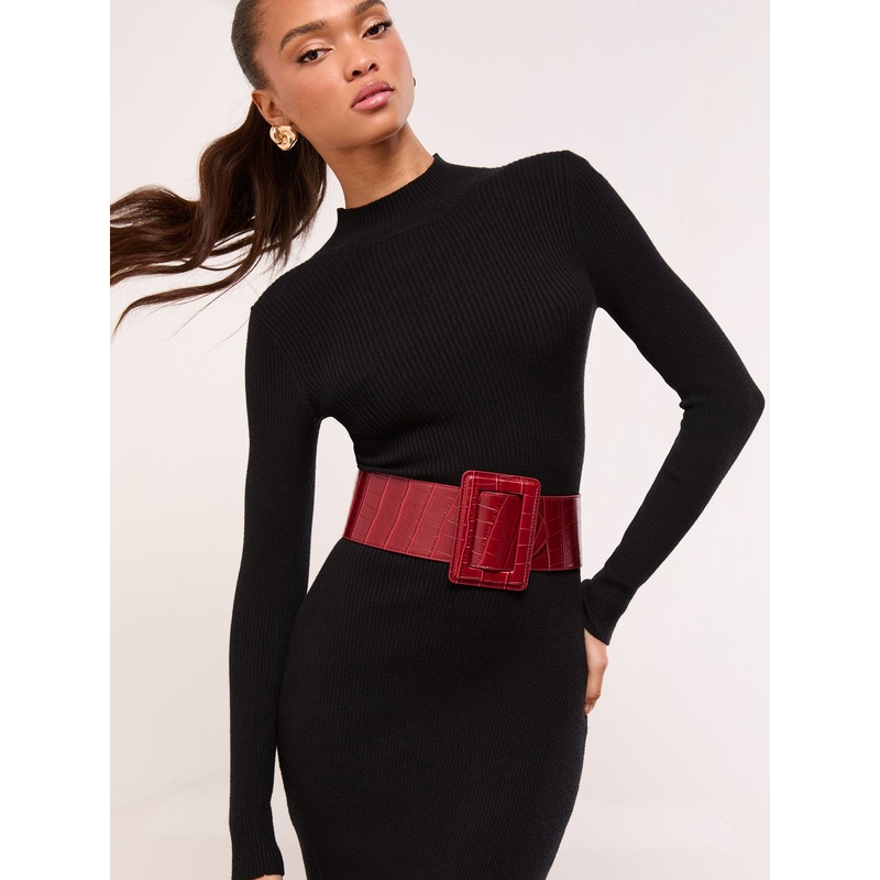 Lipsy Burgundy Red Wide Buckle Belt