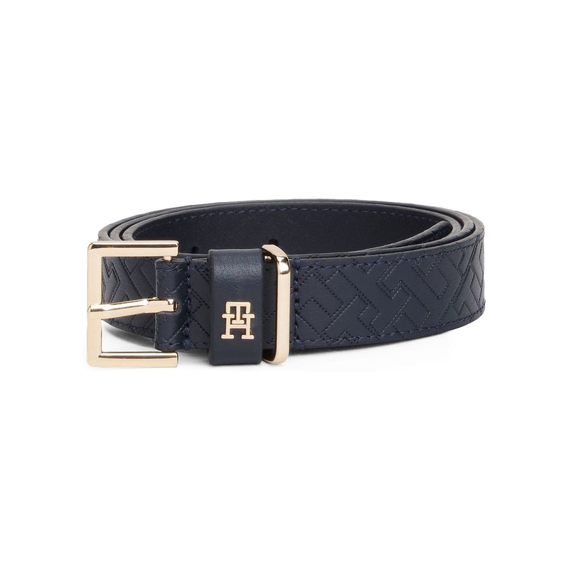 Tommy Hilfiger Blue Leather Embossed Logo Belt
