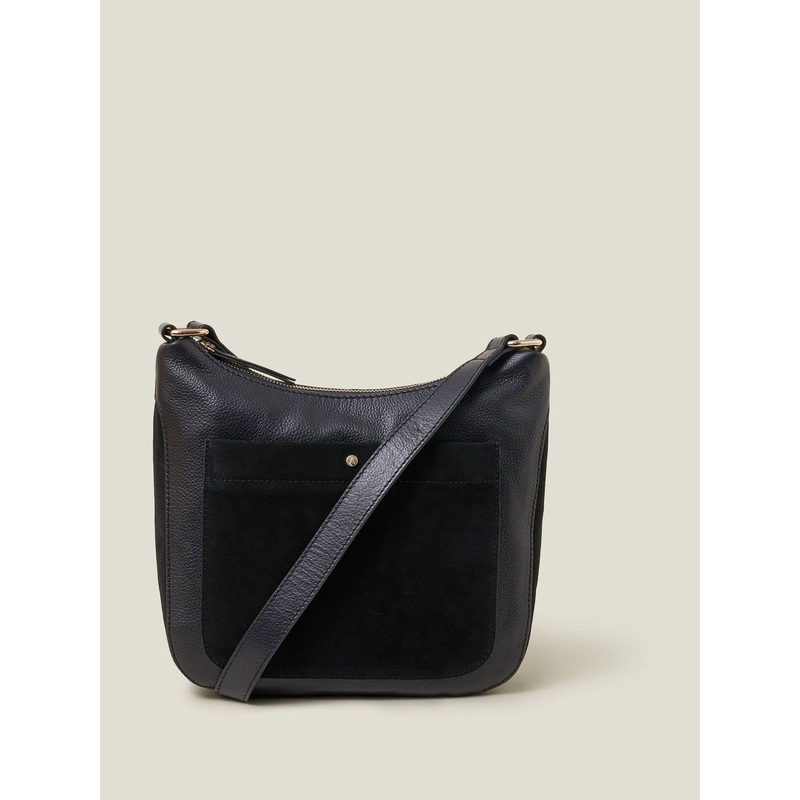 Accessorize Black Leather Messenger Cross-Body Bag
