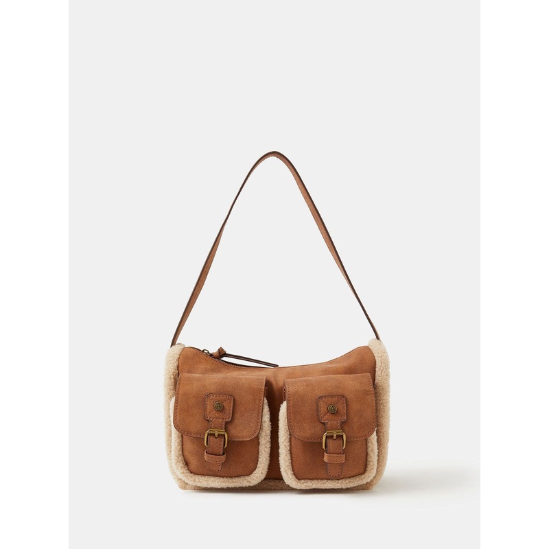 Accessorize Brown Faux Shearling Pocket Shoulder Bag
