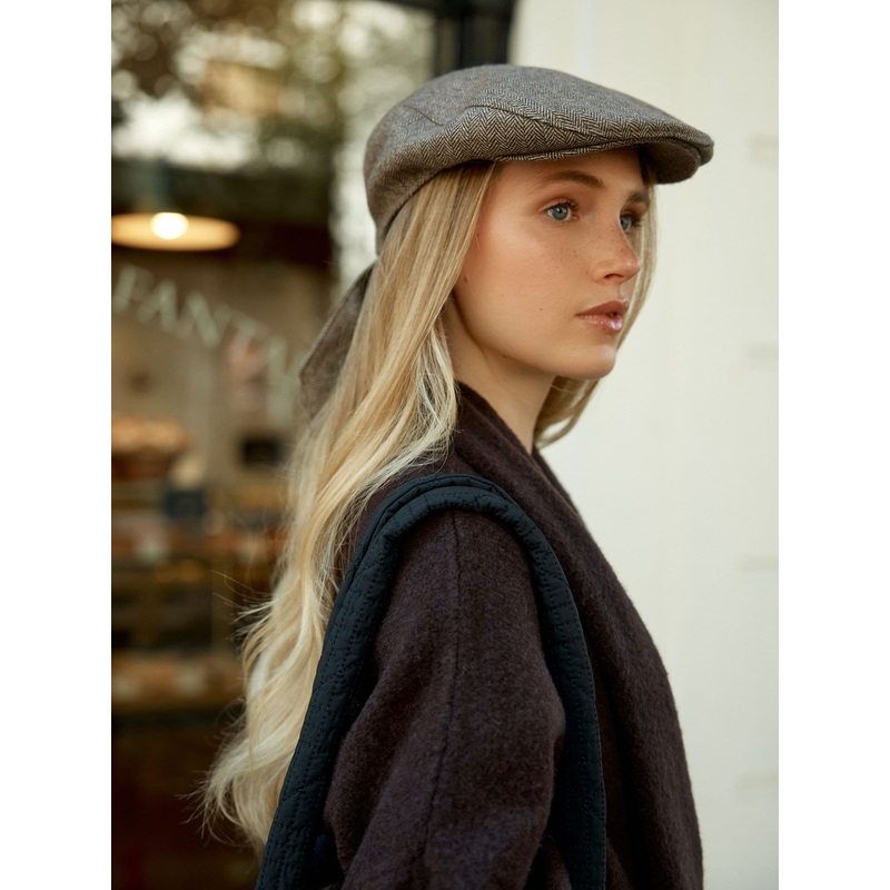 Brown Bow Back Flat Cap