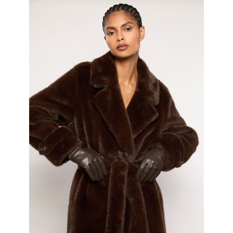 Reiss Chocolate Giselle Leather Gloves