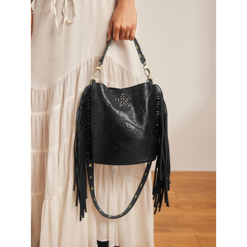Rockett St George Black Studded Star Cross-Body Bucket Bag