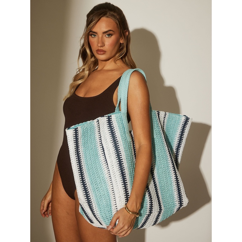 South Beach Blue Oversized Woven Shoulder Bag