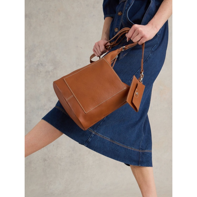 White Stuff Tan Fern Leather Cross-Body Bag