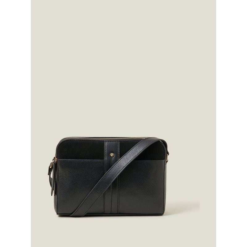 Accessorize Black Double Zip Leather Cross-Body Bag