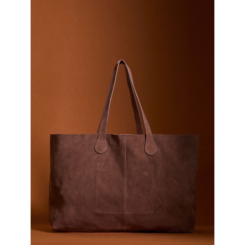 Apricot Brown Soft Suede Everyday Work Tote Bag