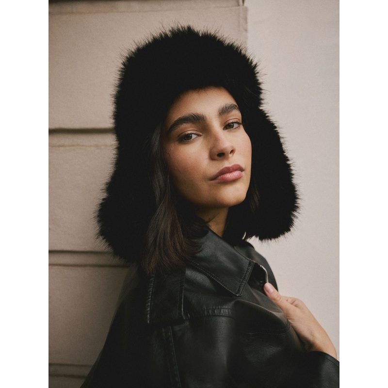 Black Faux Fur Trapper Hat