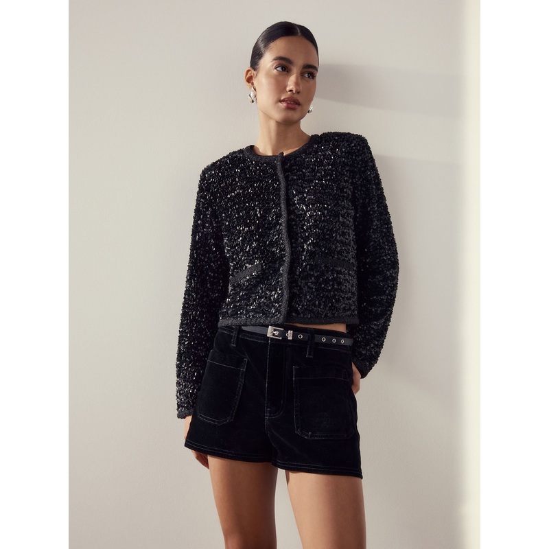 Black Sparkle Buckle Satin Skinny Belt