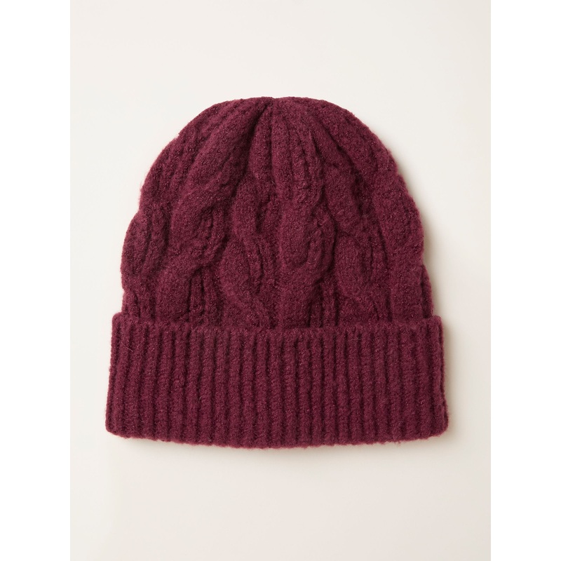 FatFace Burgundy Red Cable Beanie