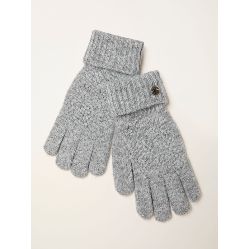 FatFace Grey Leaf Knit Gloves
