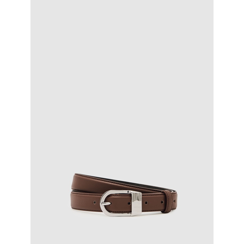Reiss Chocolate Hazel Leather Curved-Buckle Belt