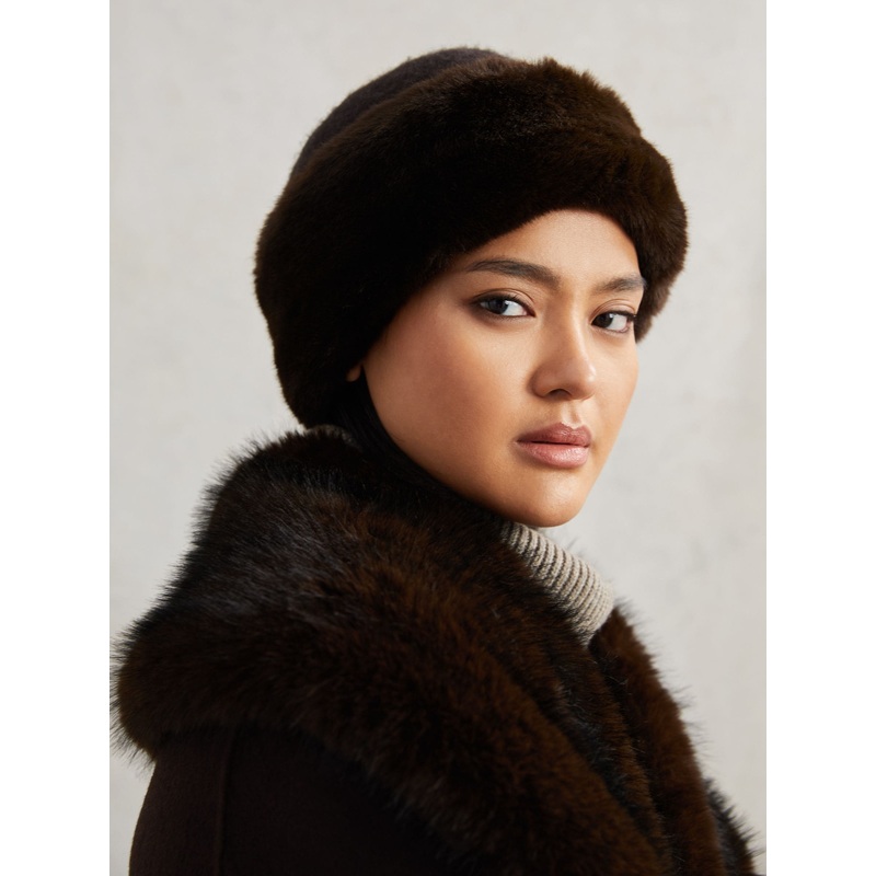 Reiss Chocolate Serena Faux Fur Hat
