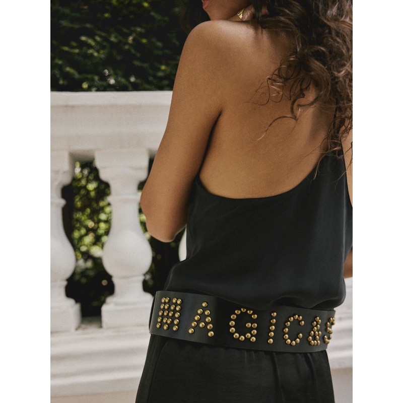 Rockett St George Black Leather Magic and Star Dust Chunky Studded Belt