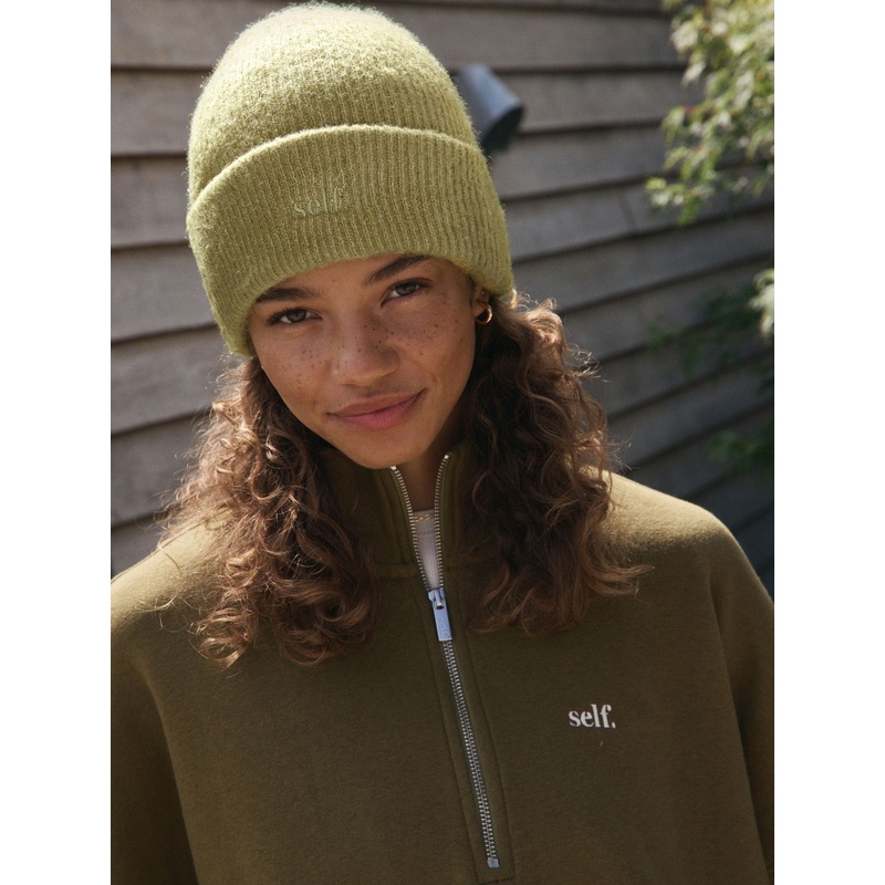 self. Lime Green Knitted Beanie Hat