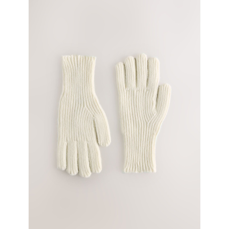 Cream Rib Knit Gloves