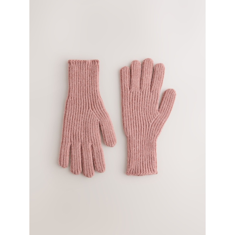 Pink Rib Knit Gloves