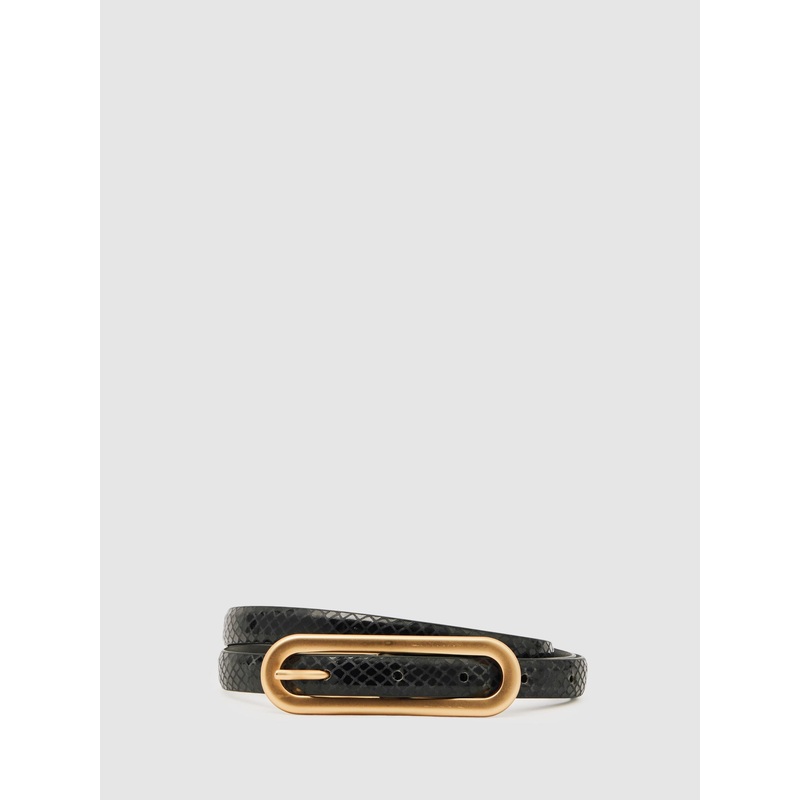 Reiss Black Chaya Leather Elongated-Buckle Skinny Belt