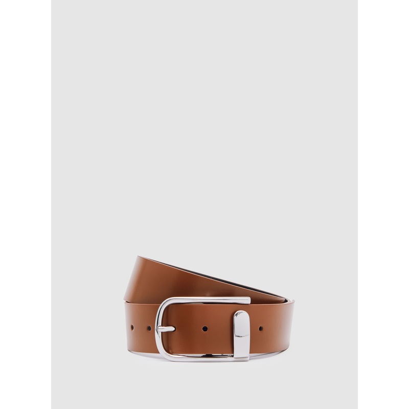 Reiss Tan Iyla Leather Half-Keeper Belt