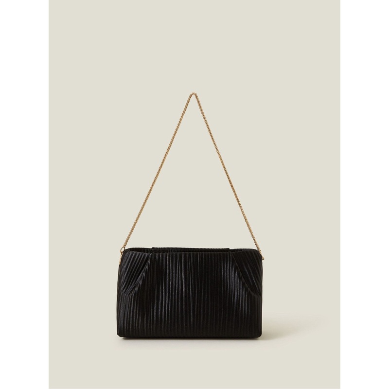 Accessorize Black Pleated Satin Clutch Bag