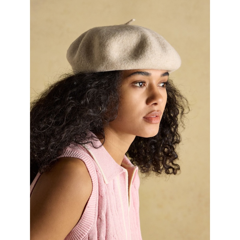 Joules Amelie Cream Adjustable Wool Beret Hat