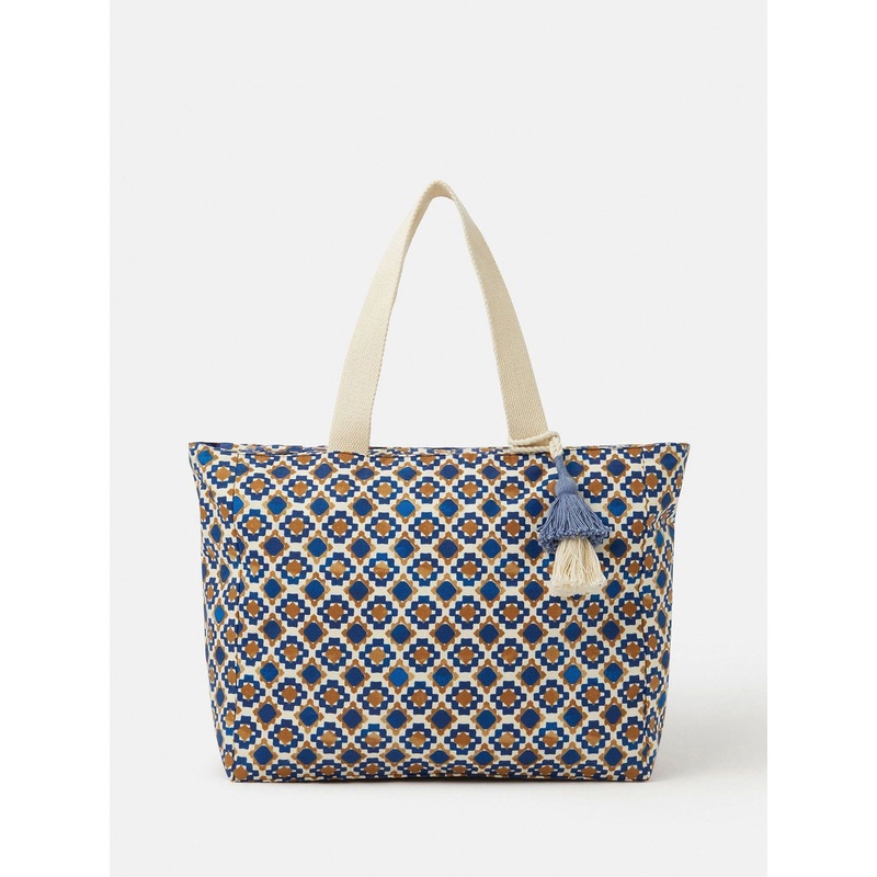 Accessorize Blue Tile Print Beach Tote Bag