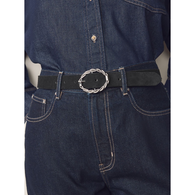 Black Oval Buckle Suede Belt