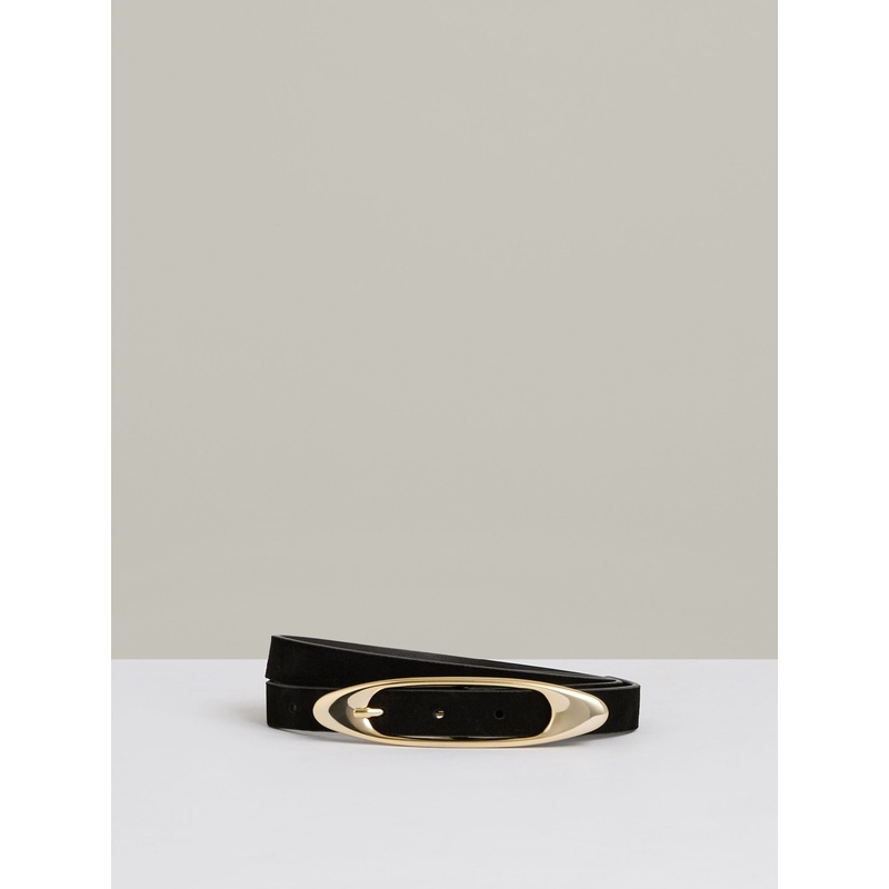 Reiss Black Evelina Leather Oval-Buckle Belt