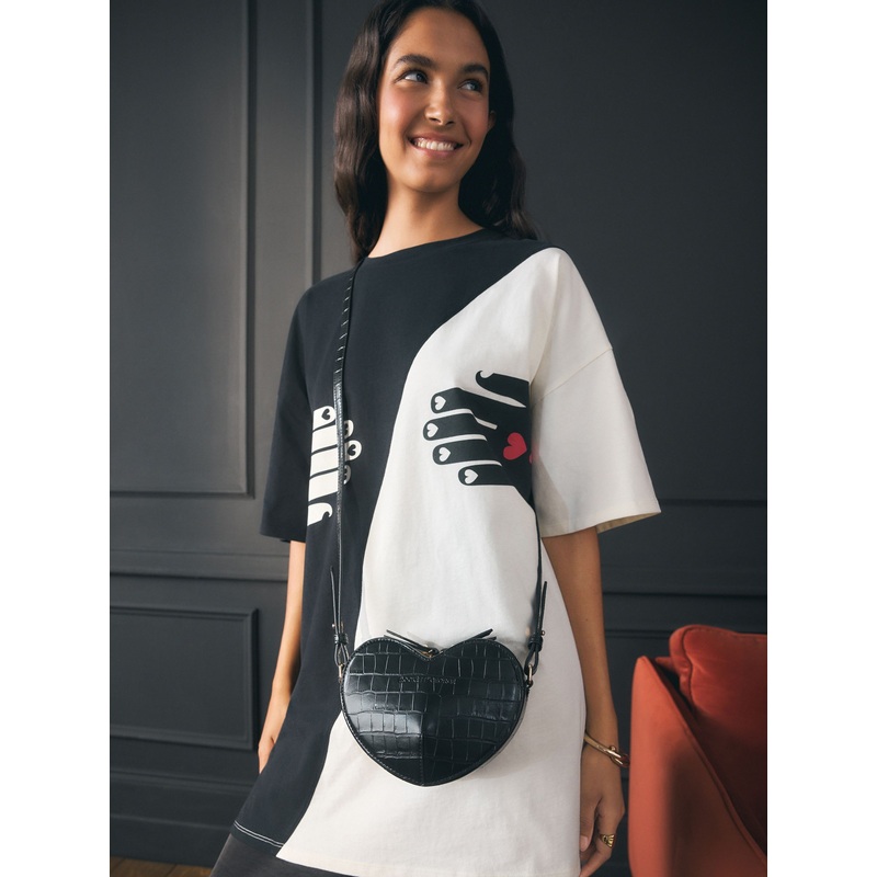 Rockett St George Black Croc Effect Heart Cross-Body Bag
