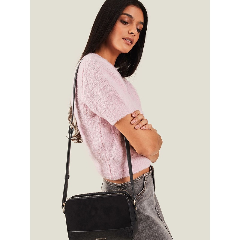 Accessorize Black Suedette Classic Cross-Body Bag