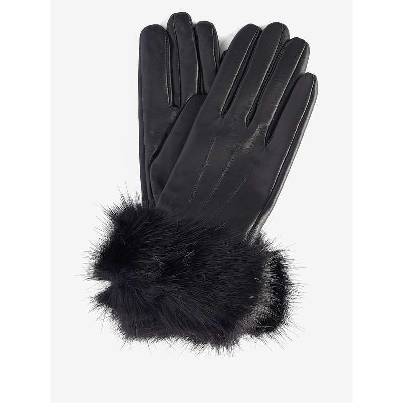 Barbour Black Faux Fur Trimmed Leather Gloves