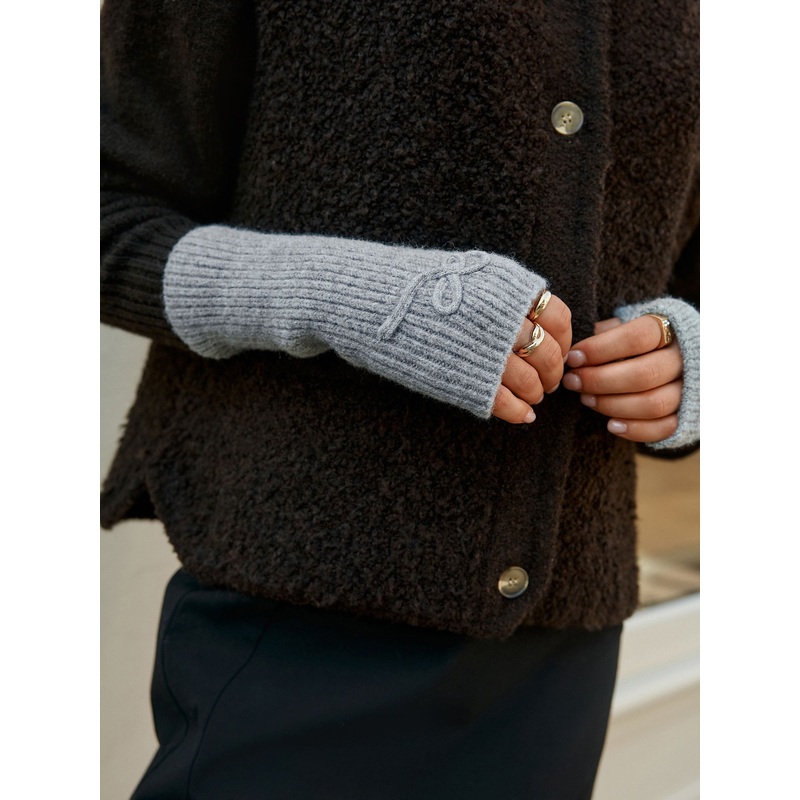 Bow Detail Grey Handwarmers Gloves
