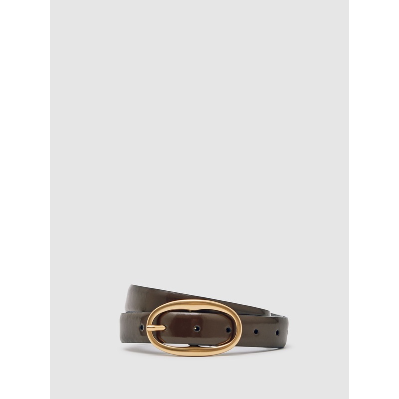 Reiss Chocolate Drew Patent Leather Oval Buckle Belt