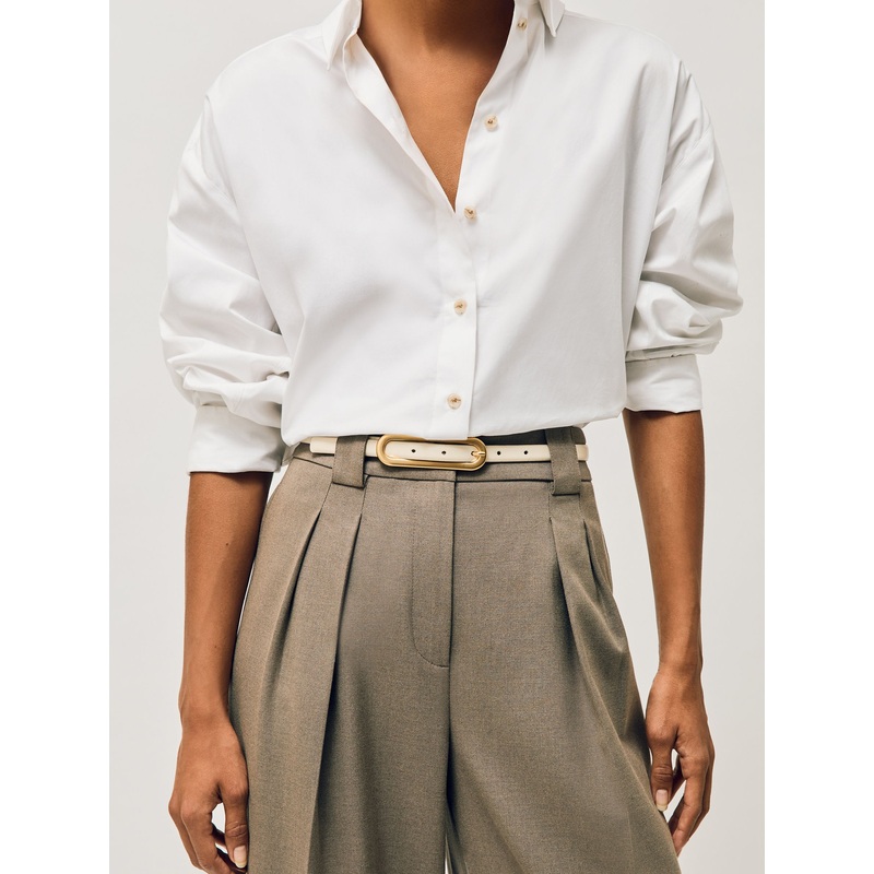 Reiss Off White Chaya Thin Leather Elongated Buckle Belt