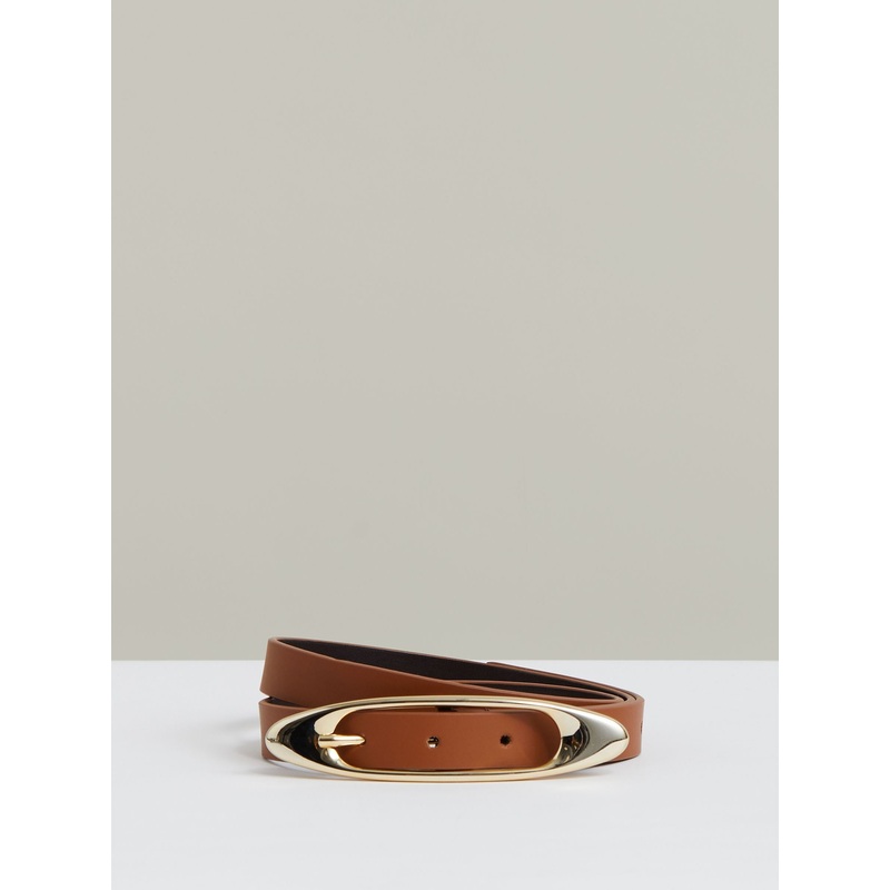 Reiss Tan Evelina Leather Oval-Buckle Belt