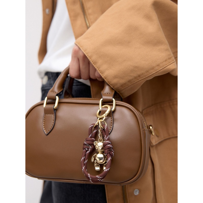 Tan Brown Bowler Charm Cross Body Bag