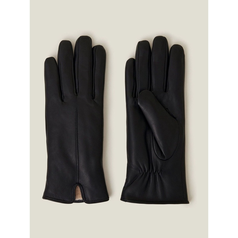 Accessorize Black Faux Fur Lined Leather Gloves
