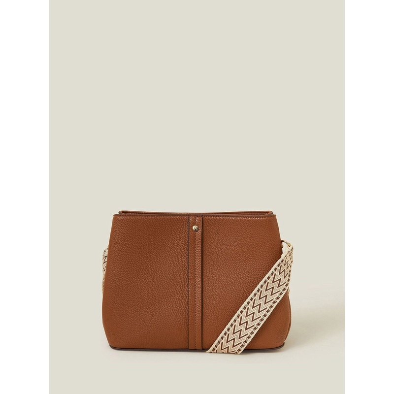 Accessorize Brown Faux Leather Webbing Strap Cross-Body Bag