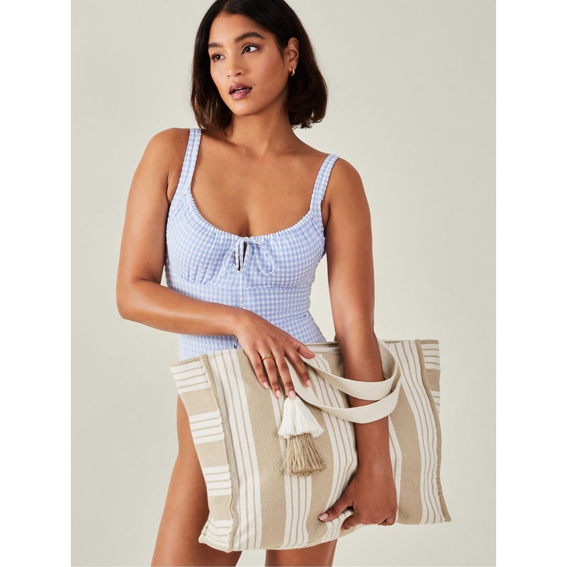 Accessorize Natural Large Stripe Beach Bag