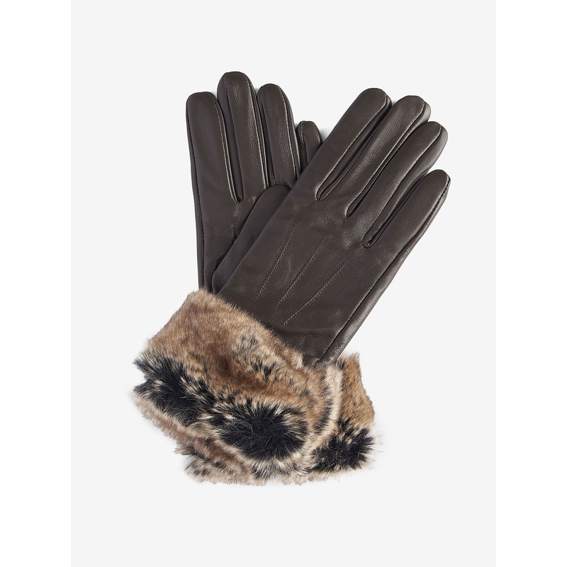 Barbour Brown Faux Fur Trimmed Leather Gloves