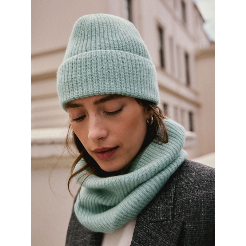 Duck Egg Blue Wool Cashmere Beanie Hat